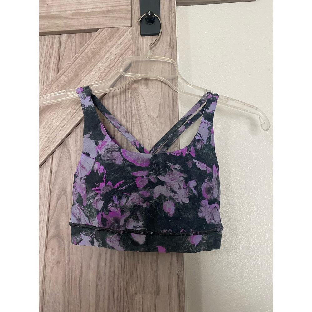 Lululemon sports bra, size 2, purple and black floral